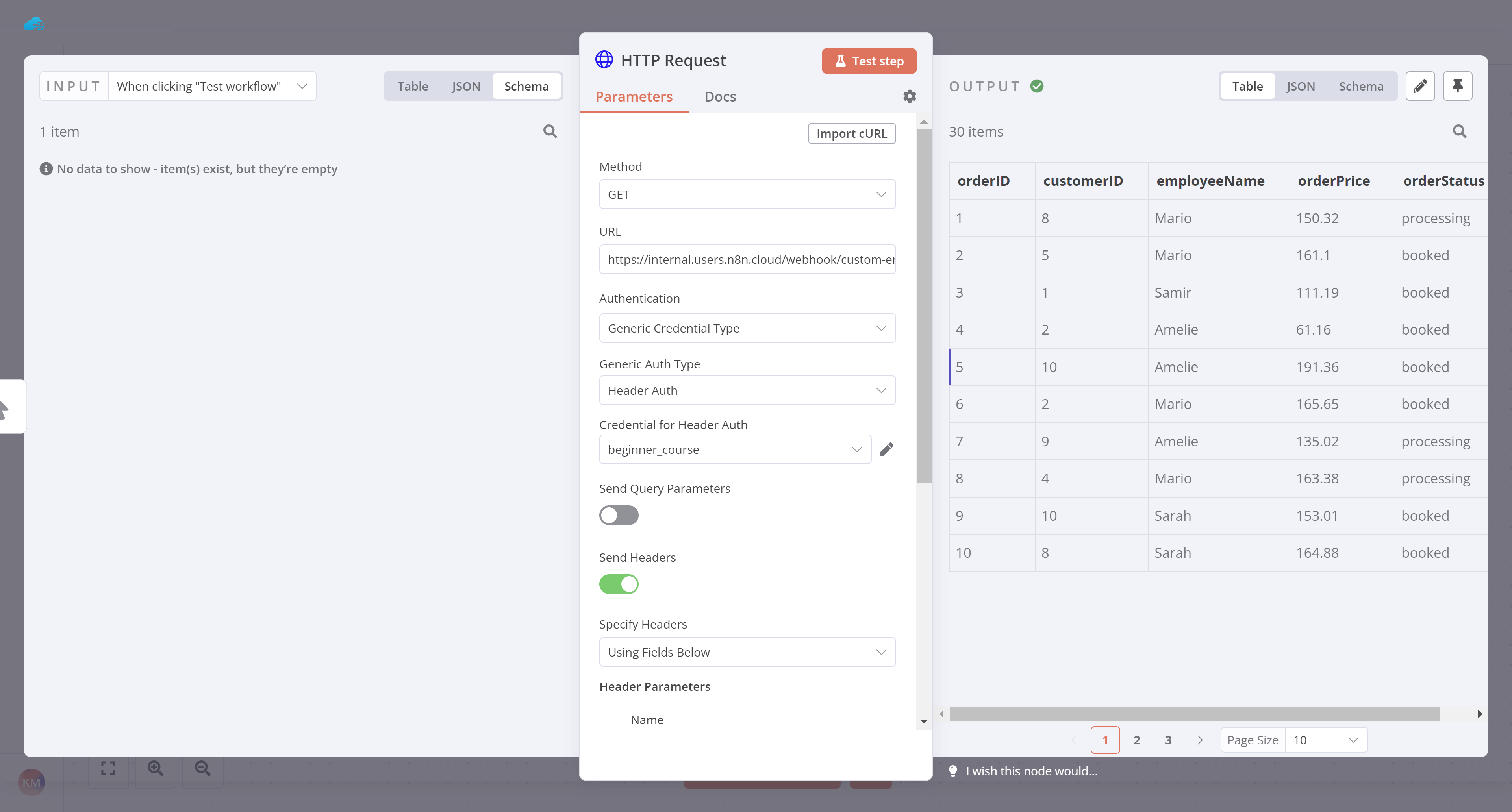 HTTP Request node output