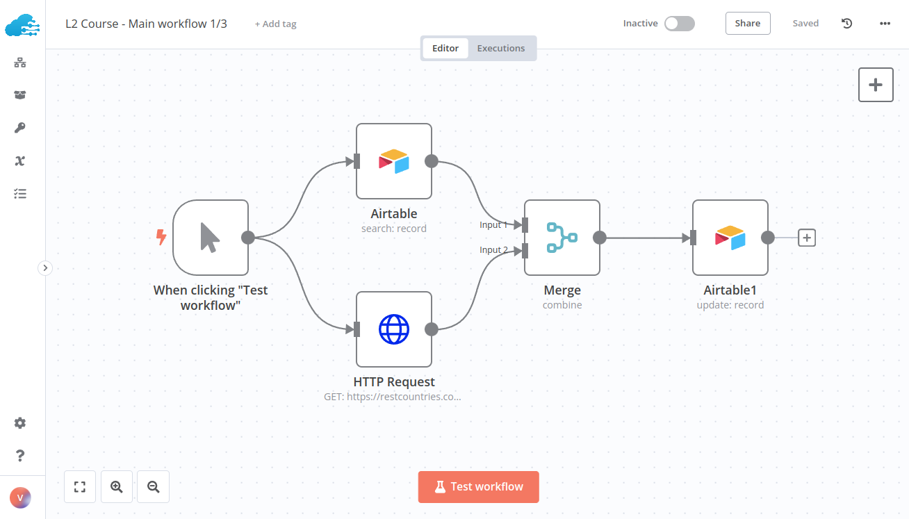 Workflow 1 for merging data from Airtable and the Countries API