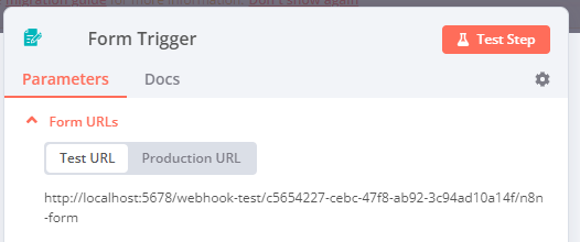 Screenshot of the form URLs