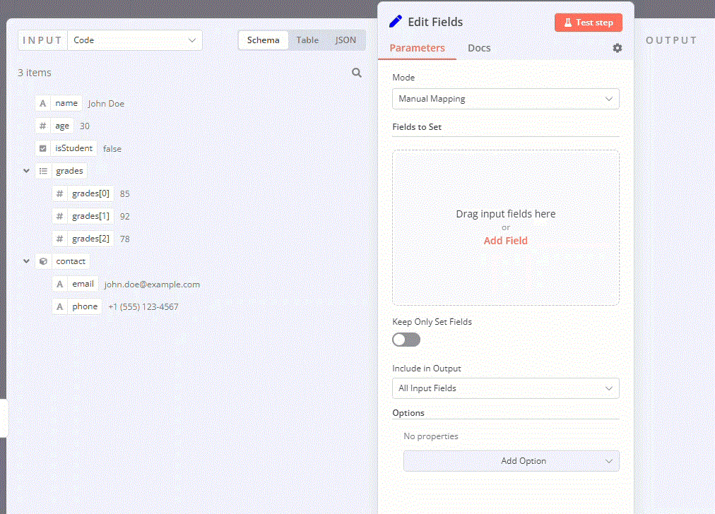 A gif showing the drag and drop action, as well as changing a field to fixed